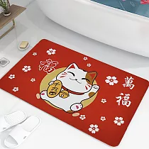 【巴芙洛】奈米絨面軟式硅藻土40x60地墊踏墊(2入組) 萬福貓2入