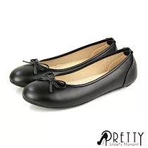 【Pretty】女 娃娃鞋 便鞋 蝴蝶結 圓頭 OL通勤 上班 面試 平底 台灣製 JP23 黑色
