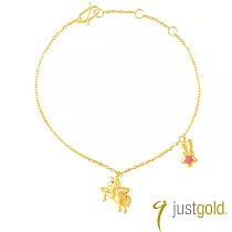 【Just Gold 鎮金店】童話幻獸系列 純金手鍊(粉藍翅膀)
