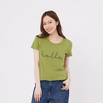 Hello 短袖 蜜桃棉 女T 芥末綠 M 芥末綠