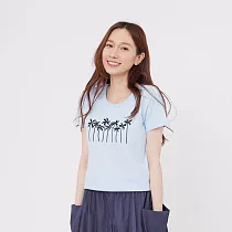 夏日椰林 短袖 蜜桃棉 女T L 水藍