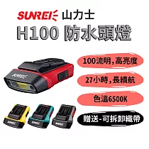 山力士【H100 防水頭燈 加贈織帶】頭戴/帽夾燈 IPX5 500mah大電量 釣魚燈 LED燈 夜釣燈 露營 登山帽沿燈 紅色