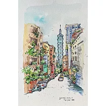 【玲廊滿藝】yumei _watercolor畫畫日子─台北巷弄與10118x26cm