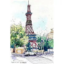 【玲廊滿藝】yumei _watercolor畫畫日子─札幌電視塔18x26cm
