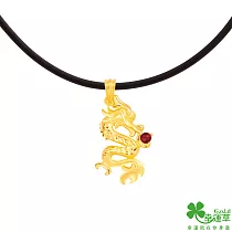 幸運草金飾 寅金龍(紅瑪瑙)黃金墜子 送黑皮繩項鍊