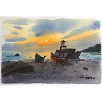 【玲廊滿藝】林國勇─黃昏漁舟16x24cm