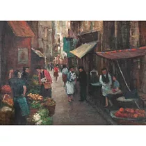 【玲廊滿藝】陳雅惠─歐洲小巷市集45x60cm