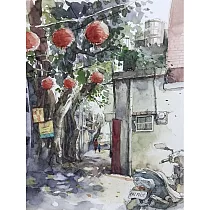 【玲廊滿藝】鄭阿貓─新莊老街的巷弄19.2x25.5cm