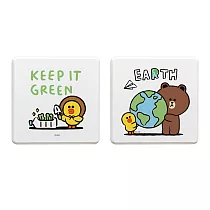 【LINE Friends】珪藻土吸水杯墊 環保系列 珪藻土 杯墊 (2入/組) (10*10*0.9cm) 綠色地球