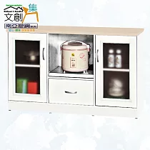 【文創集】南亞塑鋼 安卡多彩4.3尺托盤式雙開門單抽餐櫃/電器櫃(九色可選) 白橡雙色