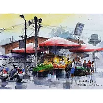 【玲廊滿藝】(阿力)余思瑩─停車場前攤販27x39cm
