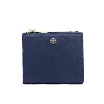 TORY BURCH 十字紋防刮皮革素面短夾─電光藍
