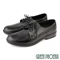 【GREEN PHOENIX】男 商務皮鞋 學生鞋 雨鞋 廚師鞋 素面 綁帶 防水 台灣製 EU42 黑色