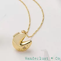 Wanderlust+Co 澳洲品牌 鑲鑽幸運餅乾項鍊 金色寶盒項鍊 Fortune Cookie