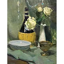 【玲廊滿藝】李喬煒─白色玫瑰花靜物31.5x41cm