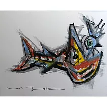 【玲廊滿藝】李坤德─魚吞鳥40x31cm