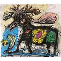 【玲廊滿藝】李坤德─喜鹿鹿38x34cm