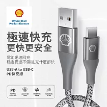 【殼牌】USB─A to Type─C 反光PD充電傳輸線 1M 晶燦銀
