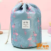【iSFun】舖棉束口*盥洗化妝撞收納圓桶包 藍丹頂鶴