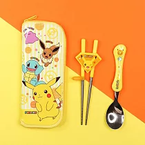精靈寶可夢餐具3件組 神奇寶貝 學習筷 湯匙 收納包 Pokemon 皮卡丘