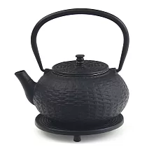 南部名產鐵器─鑄鐵壺附鐵墊(0.8L)竹簍(泡茶壺、煮水壺)