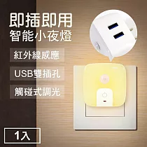 TheLife嚴選 雙USB供電孔紅外線感應燈小夜燈─插頭式 黃光