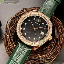 ARMANI阿曼尼精品錶，編號：AR00027，36mm圓形玫瑰金精鋼錶殼墨綠色錶盤真皮皮革綠色錶帶