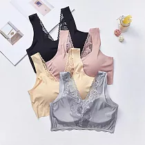 【Wonderland】無痕美人蕾絲美背裸感無鋼圈內衣(2件組) XL 黑+膚