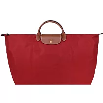 LONGCHAMP LE PLIAGE系列短把再生尼龍摺疊水餃旅行袋(特大) 夕陽紅