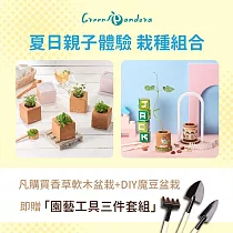 夏日親子 自己動手做【Green Pandora】環保軟木香草盆栽(種子隨機)+環保軟木魔豆盆栽(魔豆款式隨機)+園藝工具三件組(贈品)