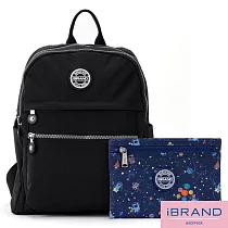 iBrand 簡約輕盈尼龍雙拉鍊後背包─ 百搭黑