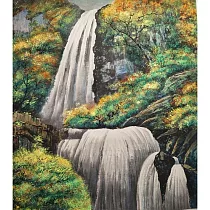 【玲廊滿藝】伍金環─大雨後的瀑布93x82cm