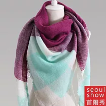 Seoul Show首爾秀 三角形經典格紋仿羊絨男女圍巾披肩 紫藍