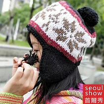 seoul show首爾秀 雪花棒針編織毛線帽 黑色