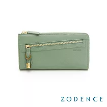 ZODENCE 進口牛皮斜拉鍊長夾 抹茶綠