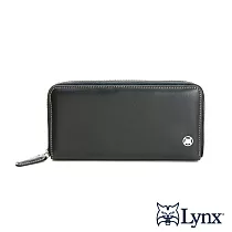 Lynx ─ 美國山貓精選nappa牛皮軟質感8卡拉鍊袋加厚長夾─共2色 黑色