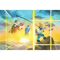 【玲廊滿藝】詞不DA藝─窗外揮舞鯉魚旗的學生貓25.7x38.7cm