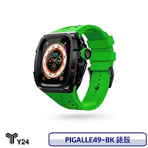 Y24 Apple Watch 49mm 不鏽鋼防水保護殼 黑錶殼/綠錶帶 黑/綠