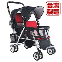 MIT台灣製造 YSF鋁合金雙人雙向嬰兒推車─紅黑