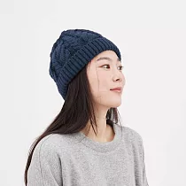 好我_Merry 麻花針織保暖毛帽 深藍