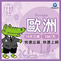 【WorldKing】歐洲多地區網卡10天高速流量(每天2GB，超過降速不斷網)