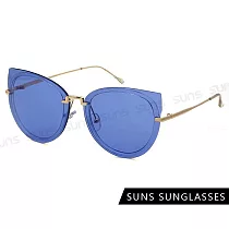 【SUNS】時尚大框墨鏡 切邊無邊框精品墨鏡 輕量金屬眼鏡 抗UV400 S045 海洋藍