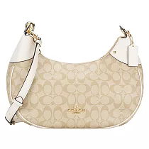 COACH 滿版LOGO拼接皮革兩用包─卡白