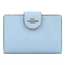 COACH 素面防刮皮革中夾 天空藍