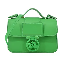 LONGCHAMP BOX─TROT系列小牛皮同色LOGO翻蓋斜背包(迷你) 野草綠