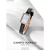 CAMPO MARZIO凱博馬爾茲精品錶，編號：CMW0002，20mm， 26mm方形玫瑰金精鋼錶殼貝母錶盤真皮皮革深黑色錶帶