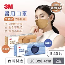 3M Nexcare 醫用口罩成人立體─20片盒裝x2入 (經典藍/伯爵棕─2色任選) 共40片組 經典藍1盒+伯爵棕1盒