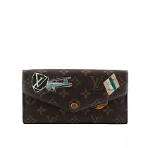 LV 訂製款 World Tour Sarah 拼貼圖案發財長夾_展示品 (牡丹粉)