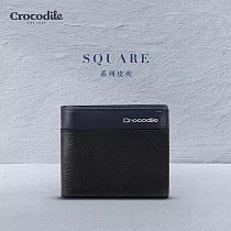 【Crocodile】鱷魚皮件 真皮短夾 男生皮夾 錢包 12卡拉鍊中翻 植鞣革 Square2.0系列─0103─11601 夜幕藍黑
