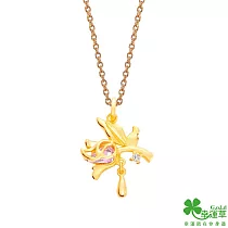幸運草金飾 粉漾鬱金香黃金/水晶墜子 送玫瑰鋼項鍊